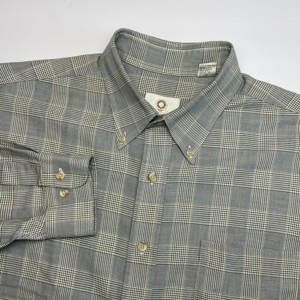 Viyella Button Down Shirt Men XL‎ Grey Glen Plaid Wool Blend Made in USA Vintage